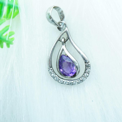 Mặt dây chuyền thạch anh tím Amethyst tự nhiên kiểu giọt nước