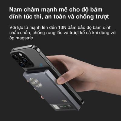 Pin sạc dự phòng không dây 10000mAh sạc nhanh PD 20W Rockspace Retro Magnetic Wireless - hàng chính hãng bảo hành 12 tháng