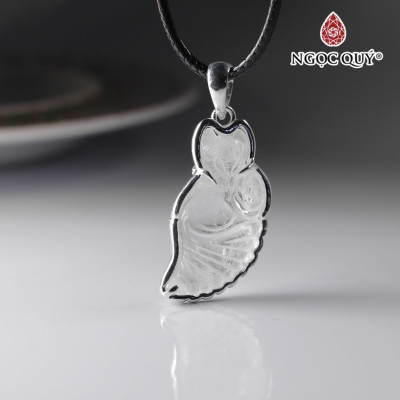 Mặt dây chuyền hồ ly thạch ưu linh trắng bọc bạc mệnh thủy , kim - Ngọc Quý Gemstones
