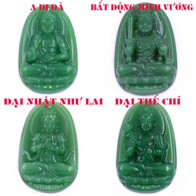 Mặt dây chuyền Phật Đại nhật như lai đá xanh 2.2 x 3.6cm ( size trung ) kèm vòng cổ dây cao su xanh lá + móc inox, Phật bản mệnh