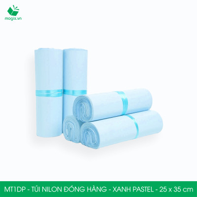 MT1DP - 25x35 cm  - Túi nilon gói hàng - 300 túi niêm phong đóng hàng màu xanh pastel