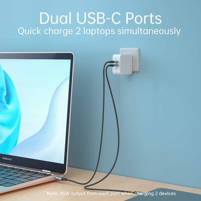 Adapter Củ Sạc 100W 2 Cổng Type C cho Macbook, Laptop, Smartphone CHOETECH PD6008 Kèm Dây Cáp Type C to C 100W - Hàng Chính Hãng
