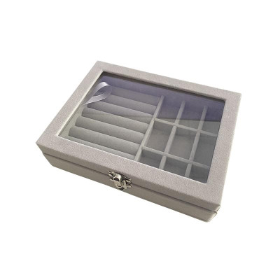 Hộp Đựng Đồ Trang Sức Mặt Kính Bọc Nhung Mềm Chống Bụi - Hàng Chính Hãng MINIIN
