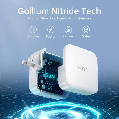Bộ Củ Sạc Dành Cho Macbook, Laptop, Điện Thoại 65W CHOETECH PD8002 GaN Tech + Type-C to C 100W 1.8M XCC-1002-GY - Hàng Chính Hãng