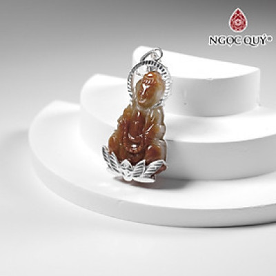 Mặt dây chuyền cẩm thạch huyết phật bà bọc bạc mệnh hỏa, mệnh thổ - Ngọc Quý Gemstones