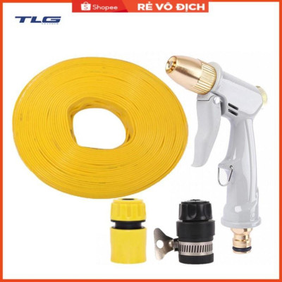 Bộ dây và vòi xịt rửa xe tưới cây tăng áp 7-10M (cút nhựa nối nhựa đen 713-2) 206846