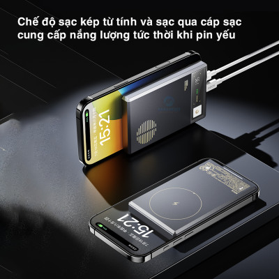 Pin sạc dự phòng không dây 10000mAh sạc nhanh PD 20W Rockspace Retro Magnetic Wireless - hàng chính hãng bảo hành 12 tháng