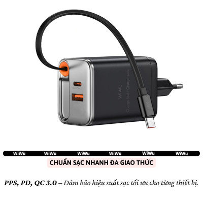 Adapter cóc củ sạc nhanh 45W PD USB C + USB-A 3.0 kèm dây sạc Type-C PPS chống cháy hiệu WIWU Helix Fast Charger cho iPhone iPad Oppo Samsung - Hàng nhập khẩu
