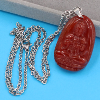 Vòng cổ Phật Đại Nhật Như Lai - thạch anh đỏ 3.6cm DITTOB5 - dây inox bạc - kèm hộp nhung - tuổi Mùi, Thân