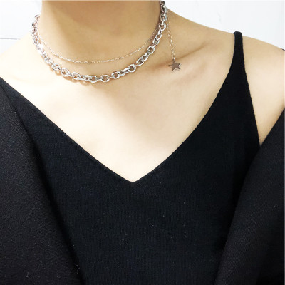 Vòng cổ dây chuyền thép phong cách Âu Mỹ 2 lớp cá tính nổi bật