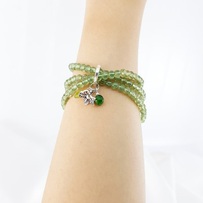 Vòng tay cuốn đá mệnh mộc, hỏa đá thạch anh tóc tiên mix charm hoa