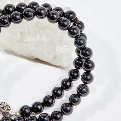 Vòng chuỗi hạt đeo tay 2 line đá obsidian phối charm 6mm mệnh thủy,mộc - Ngọc Quý Gemstones