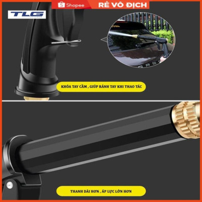 Bộ dây và vòi xịt rửa xe tưới cây tăng áp,vòi xịt rửa,vòi tưới cây 810-2576-1 (dây xám- cút nối đồng)
