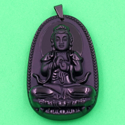 Mặt Phật Đại Nhật Như Lai - thạch anh đen 3.6cm - kèm hộp nhung - tuổi Mùi, Thân