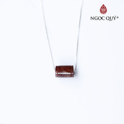 Dây chuyền bạc mặt lu thống đá thạch anh tóc đỏ 14x9mm mệnh hỏa, thổ - Ngọc Quý Gemstones