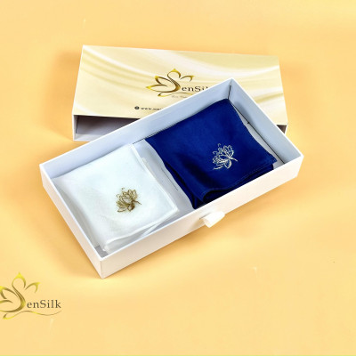 Handkerchief Hand Embroidery 100% Silk - SET 2 CÁI Khăn Tay Thêu SenSilk 35x35cm - Quà Tặng Handmade - Khăn Lụa Tơ Tằm Việt Nam