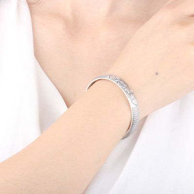 Lắc Tay Nam Nữ Bạc Thái S99 Chú Đại Bi Hoa Sen BẠC HIỂU MINH LTU612