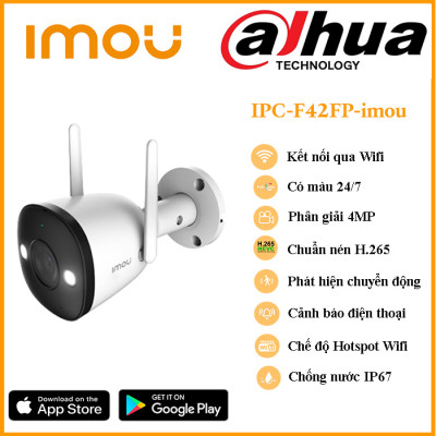 Camera IP Wifi Ngoài Trời Imou F22FP Bullet 2E Full HD 1080P CÓ MÀU BAN ĐÊM, KÈM PHÍCH CẮM ÂM - Hàng Chính Hãng