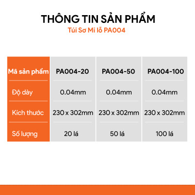 Bìa Lỗ A4, Túi Sơ Mi Lỗ AO+ dày 0.04 mm đựng tài liệu văn phòng dùng với bìa còng (Xấp 20/50/100 Cái) PA004