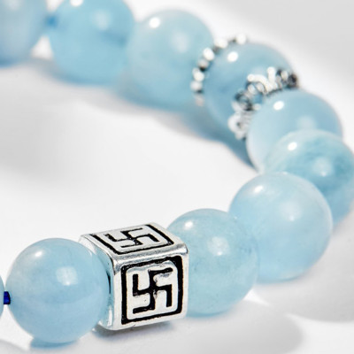 Vòng Tay Phong Thủy Nữ Đá Aquamarine Phối Charm Rùa Bạc 952 (8mm) Mệnh Thủy, Mộc - Ngọc Quý Gemstones