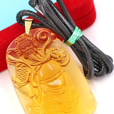 Dây chuyền mặt tượng Quan Công - pha lê vàng QC14 ( 6.2cm x 4cm ) - kèm hộp nhung