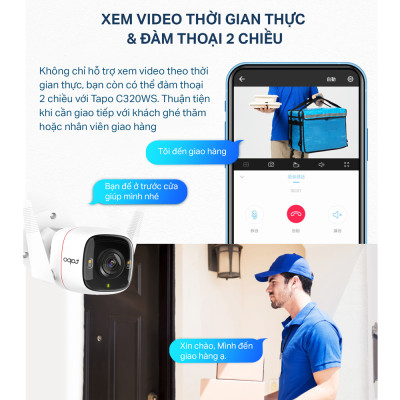 Camera Wifi Ngoài trời TP-Link Tapo C320WS - Độ phân giải 2K 4MP, Chống chịu thời tiết IP66, Có màu ban đêm, Còi báo động - HÀNG CHÍNH HÃNG