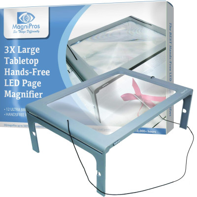 Kính lúp đọc sách toàn trang cao cấp MagniPros 300PSL (3X, có đèn led, khung đỡ) (Hàng chính hãng)