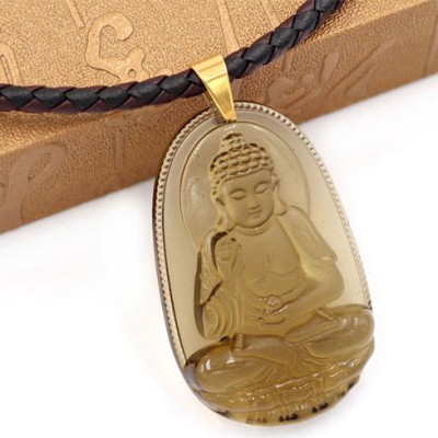 [Tuổi Tuất, Hợi] Dây Chuyền Mặt Phật A Di Đà Thạch Anh Khói 5cm + Dây Da - Mặt Size Lớn - Tặng Kèm Móc Inox - Phong Thủy 868 - May Mắn - Bình An