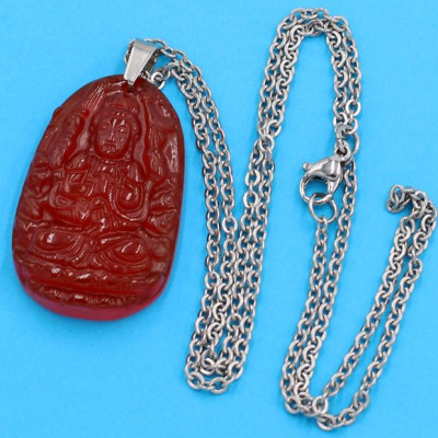 Vòng cổ phật Thiên Thủ Thiên Nhãn - thạch anh đỏ 3.6cm DITTOB8 - dây inox bạc - tuổi Tý