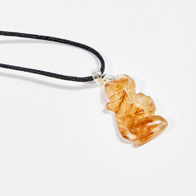 Dây chuyền phong thủy đá thạch anh tóc vàng hồ ly 9 đuôi ôm mẫu đơn 2.5cm mệnh thủy , kim - Ngọc Quý Gemstones