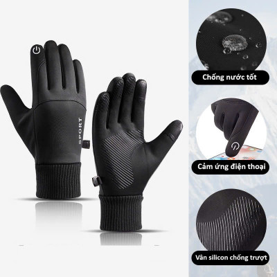 Găng tay da nam mùa đông cảm ứng chống nước lót nỉ lông chất liệu da cao cấp không bong nổ GTN07