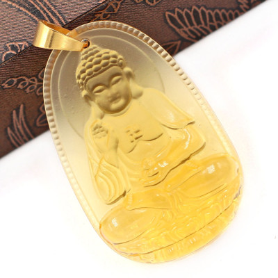 Mặt phật A Di Đà thủy tinh vàng 3.6cm - phật bản mệnh tuổi Tuất, Hợi