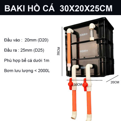 Bộ Lọc Nước Hồ Cá Koi 140-200L: Thùng Baki 3 Tầng, Bơm Baoyu 15W, Đèn UV 5W, Vật Liệu Lọc Đầy Đủ ( A)