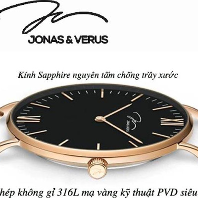 Đồng hồ đeo tay Nam hiệu JONAS & VERUS Y01646-Q3.GGBLB, Máy Pin (Quartz), Kính Sapphire, Dây da Italy