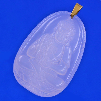 [Tuổi Tuất, Hợi] Mặt Dây Chuyền Phật A Di Đà Đá Mã Não Trắng 3.6cm - Mặt Size Nhỏ - Tặng Kèm Móc Inox - Phong Thủy 868 - May Mắn - Bình An