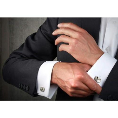 Khuy Cài tay áo Măng Set cao cấp đính đá - cufflinks , tặng kèm hộp nhỏ, hình bông hoa xanh