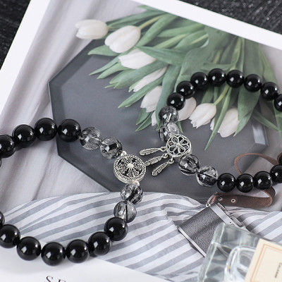 Vòng tay đôi đá Obsidian phối thạch anh tóc đen và charm bạc mệnh thủy, mộc - Ngọc Quý Gemstones