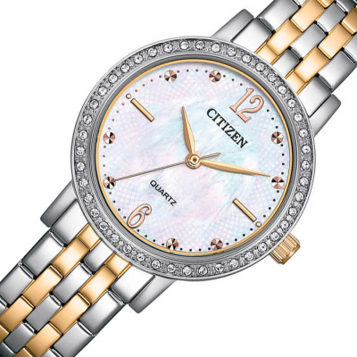 Đồng Hồ Nữ Citizen Pin-Quartz Đính Đá Swarovski Dây Thép Không Gỉ EL3106-59D - Mặt Xà Cừ (31mm)