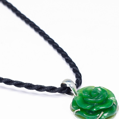 Mặt dây chuyền hoa mẫu đơn ngọc bích bọc bạc mệnh hỏa, mộc - Ngọc Quý Gemstones