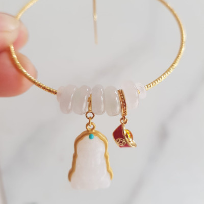 Vòng Tay Charm Phối 5 Đồng tiền đá cẩm thạch trắng tự nhiên  Phối mặt phật đá cẩm thạch trắng thỏi vàng đỏ may mắn vòng màu vàng rất xinh  Chuẩn hợp may mắn nữ mệnh kim mệnh thủy đeo ạ