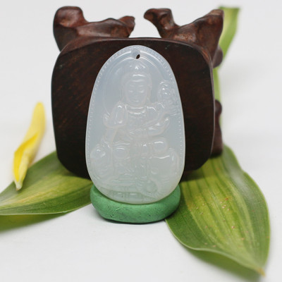 Mặt Dây Chuyền Phổ Hiền Bồ Tát Đá Mã Não Trắng Ngọc Quý Gemstones PHMNT
