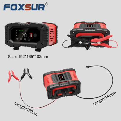 Sạc ắc quy thông minh FOXSUR tự động 12v - 24v dòng sạc 20A sạc bình 4A - 300A ô tô xe máy xe tải pin sắt LiFePO4 tự ngắt khi đầy