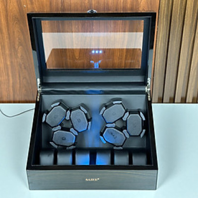 [BH 2 Năm Động Cơ] Hộp Đồng Hồ Cơ 6 Xoay + 6 Tĩnh Vỏ Gỗ Sơn Vân Gỗ Mun Có Đèn Led 