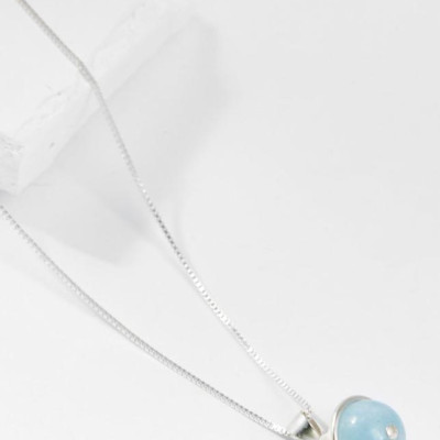 Mặt Dây Chuyền Phong Thủy Đá Aquamarine 1 Hạt Tặng Dây Chuyền Bạc (8mm) Mệnh Thủy, Mộc Ngọc Quý Gemstones