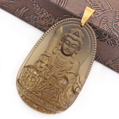 Mặt dây chuyền Văn Thù Bồ Tát đá Obsidian size nhỏ 3.6cm MPOB3 - phật bản mệnh tuổi Mão