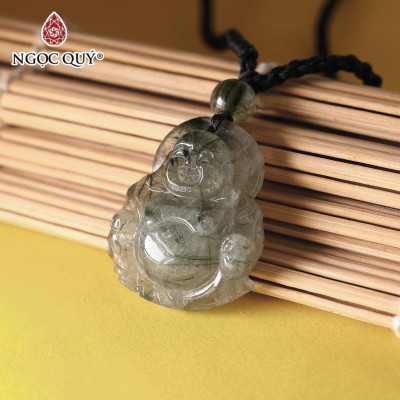 Mặt dây chuyền mặt phật di lặc thạch anh tóc xanh hợp mệnh thủy, mệnh mộc - Ngọc Quý Gemstones