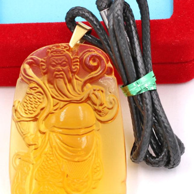 Dây chuyền mặt tượng Quan Công - pha lê vàng QC14 ( 6.2cm x 4cm ) - kèm hộp nhung