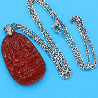 Vòng cổ phật Thiên Thủ Thiên Nhãn - thạch anh đỏ 3.6cm DITTOB8 - dây inox bạc - tuổi Tý