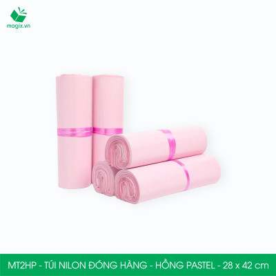 MT2HP - 28x42 cm  - Túi nilon gói hàng - 100 túi niêm phong đóng hàng màu hồng pastel