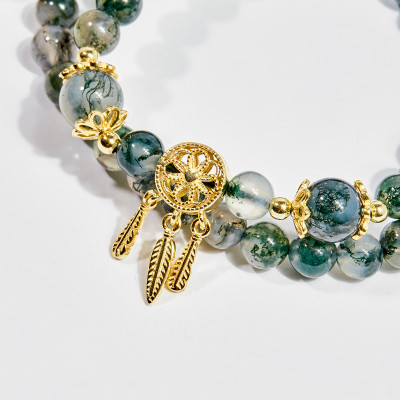 Vòng chuỗi hạt đeo tay 2 line nữ đá băng ngọc thủy tảo 6mm mệnh hỏa , mộc - Ngọc Quý Gemstones
